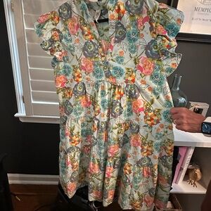 Uncle Frank Orange and Blue Sundress with Flutter Sleeves and Peter Pan Collar